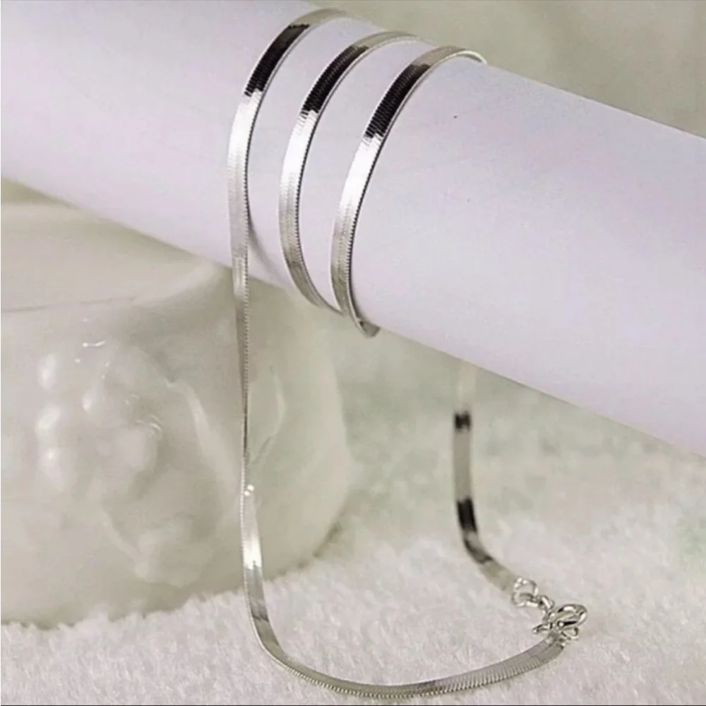 NEW 925 STERLING SILVER SNAKE FLATE NECKLACE